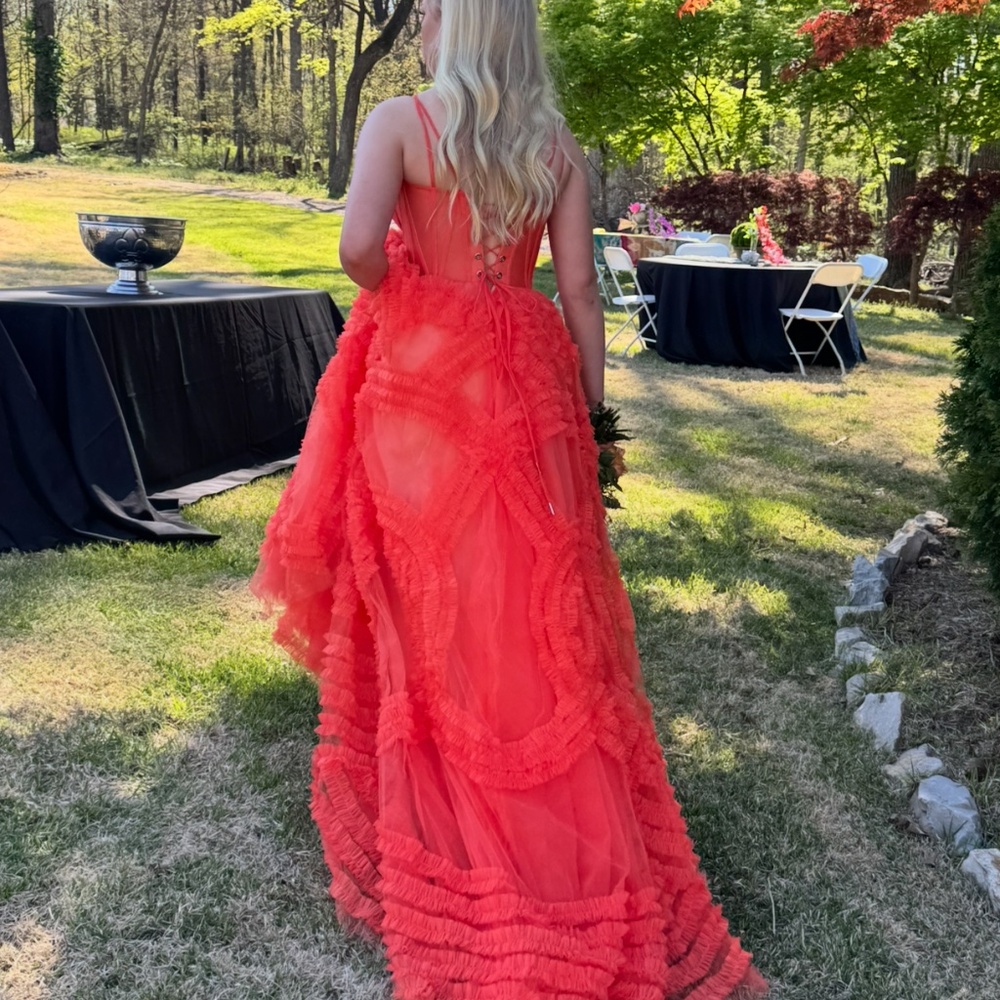 Elegant Orange Maxi Dress with Sheer Corset Bodice - Picture 2 of 10